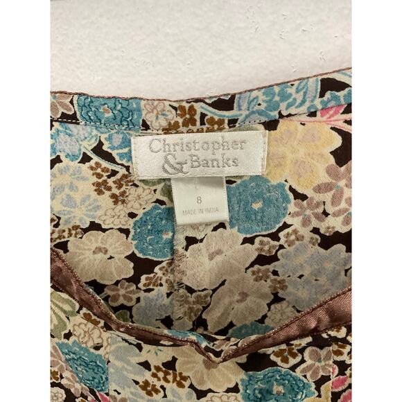 VTG 90s Christopher & Banks Floral Bright Boho Midi Skirt Size 8 Medium - Picture 4 of 6